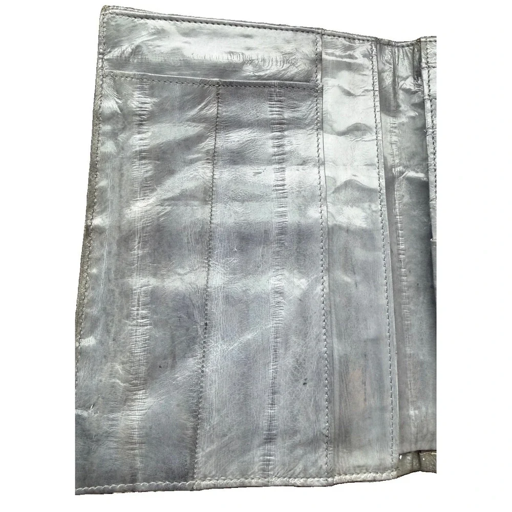 vintage genuine Gray Eel skin leather Bifold Large Wallet Passport Wallet Mens